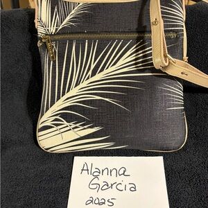 Brahmin Black and Cream Palm Crossbody Bag